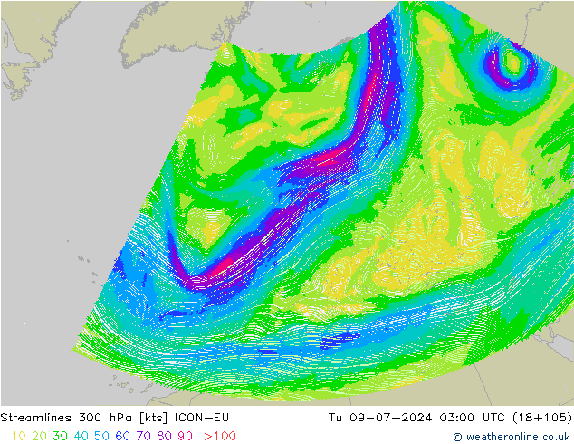 风 300 hPa ICON-EU 星期二 09.07.2024 03 UTC