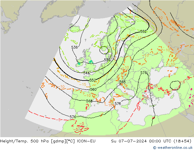 Hoogte/Temp. 500 hPa ICON-EU zo 07.07.2024 00 UTC
