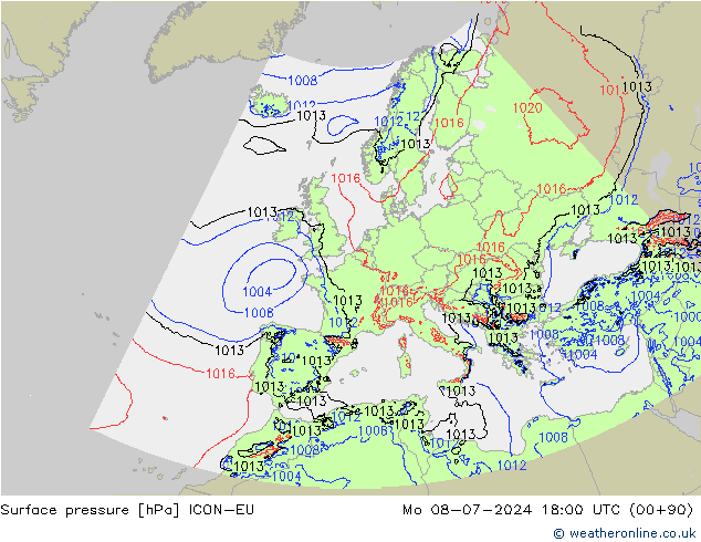 Luchtdruk (Grond) ICON-EU ma 08.07.2024 18 UTC