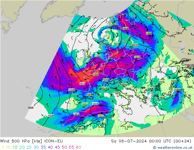 Wind 500 hPa ICON-EU za 06.07.2024 00 UTC