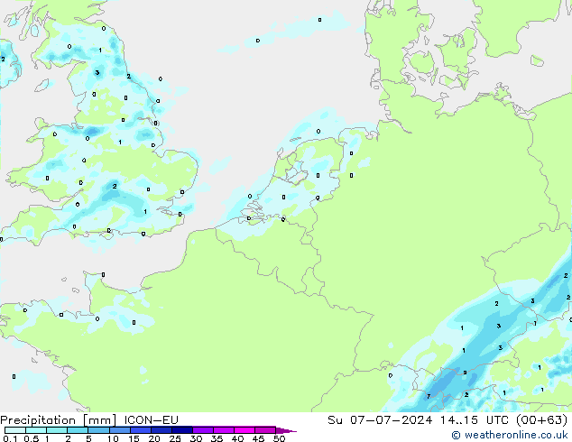 降水 ICON-EU 星期日 07.07.2024 15 UTC
