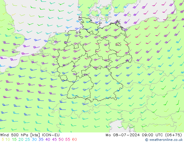 Wind 500 hPa ICON-EU ma 08.07.2024 09 UTC