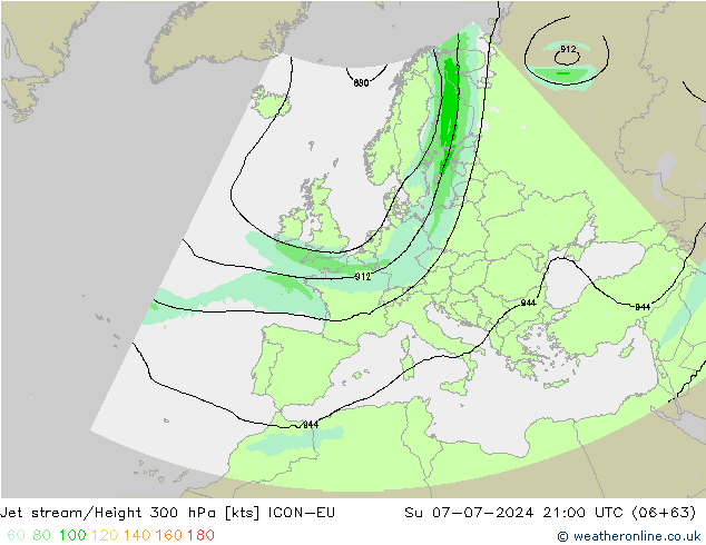 高速氣流 ICON-EU 星期日 07.07.2024 21 UTC