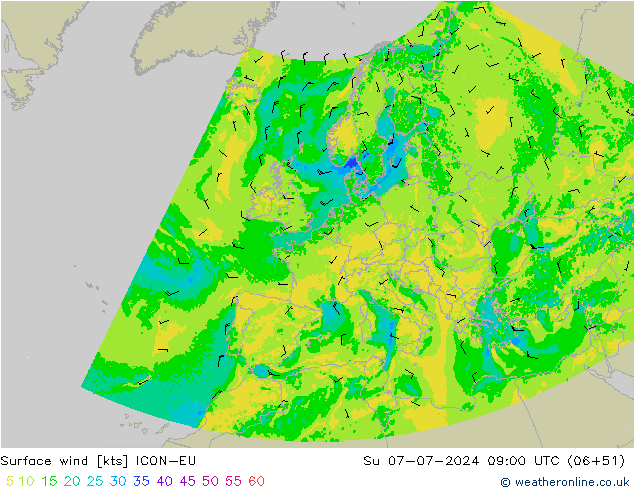 风 10 米 ICON-EU 星期日 07.07.2024 09 UTC