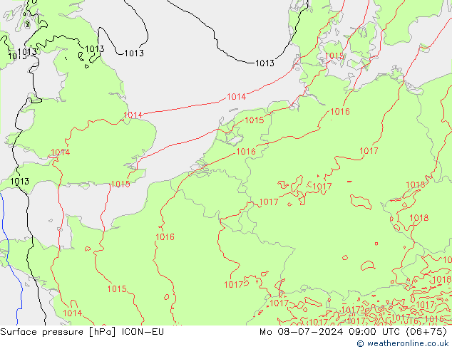 地面气压 ICON-EU 星期一 08.07.2024 09 UTC