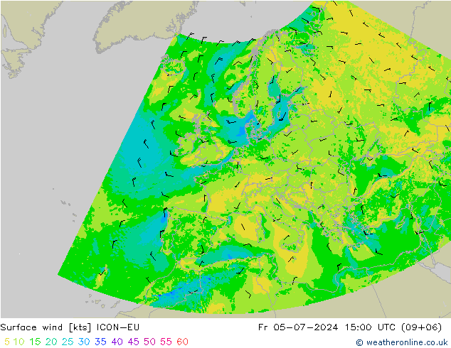 风 10 米 ICON-EU 星期五 05.07.2024 15 UTC