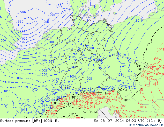 地面气压 ICON-EU 星期六 06.07.2024 06 UTC