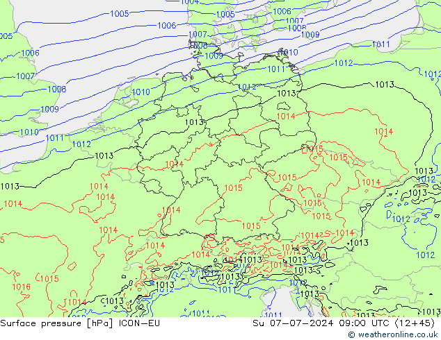 Luchtdruk (Grond) ICON-EU zo 07.07.2024 09 UTC