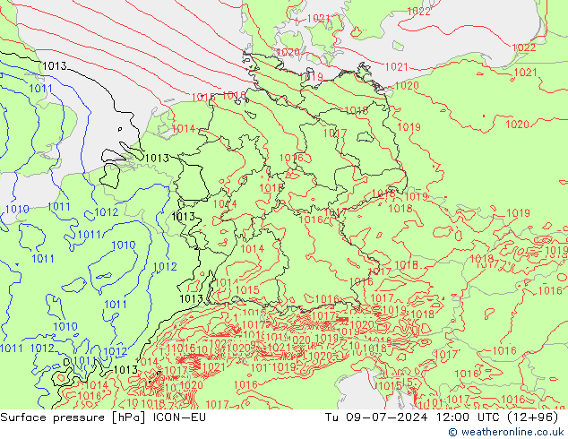 Luchtdruk (Grond) ICON-EU di 09.07.2024 12 UTC