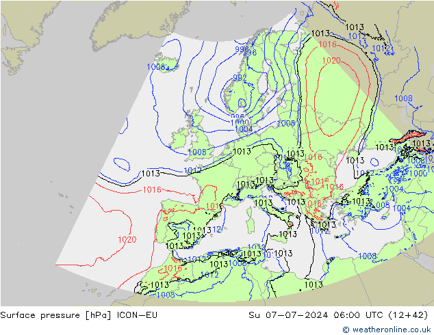 Luchtdruk (Grond) ICON-EU zo 07.07.2024 06 UTC