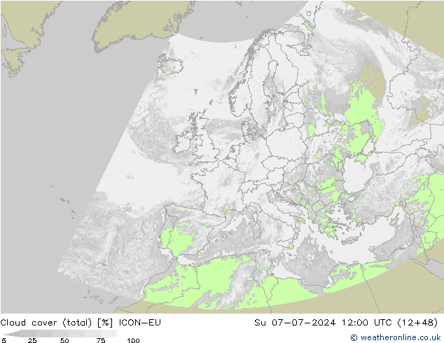 Bewolking (Totaal) ICON-EU zo 07.07.2024 12 UTC