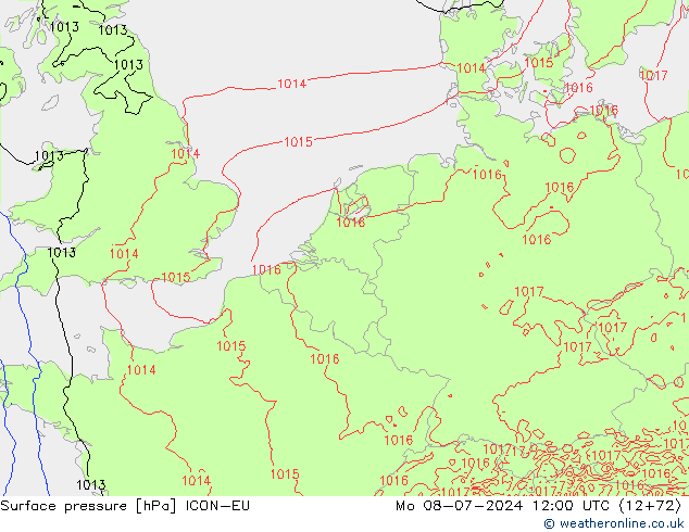 地面气压 ICON-EU 星期一 08.07.2024 12 UTC