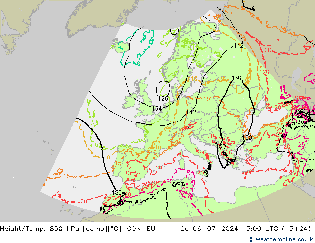 Height/Temp. 850 hPa ICON-EU 星期六 06.07.2024 15 UTC