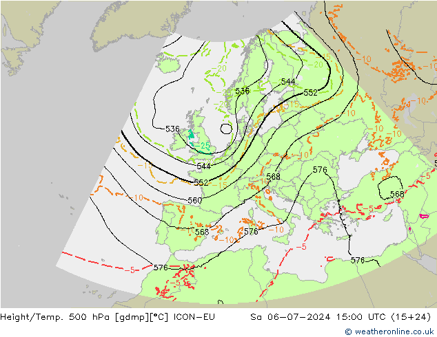Hoogte/Temp. 500 hPa ICON-EU za 06.07.2024 15 UTC