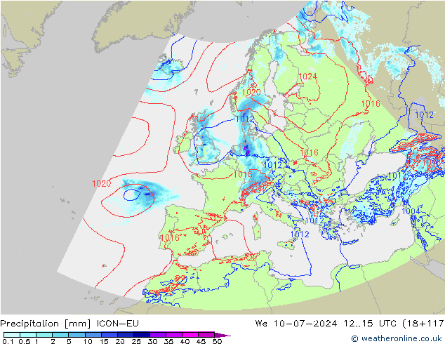 Neerslag ICON-EU wo 10.07.2024 15 UTC