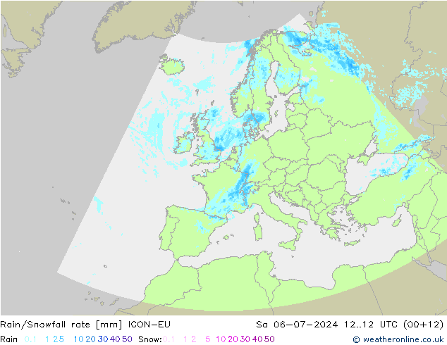 Rain/Snowfall rate ICON-EU 星期六 06.07.2024 12 UTC