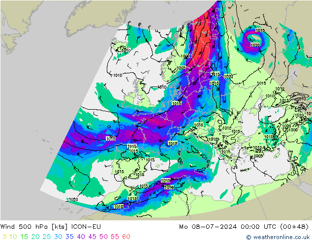 Wind 500 hPa ICON-EU ma 08.07.2024 00 UTC