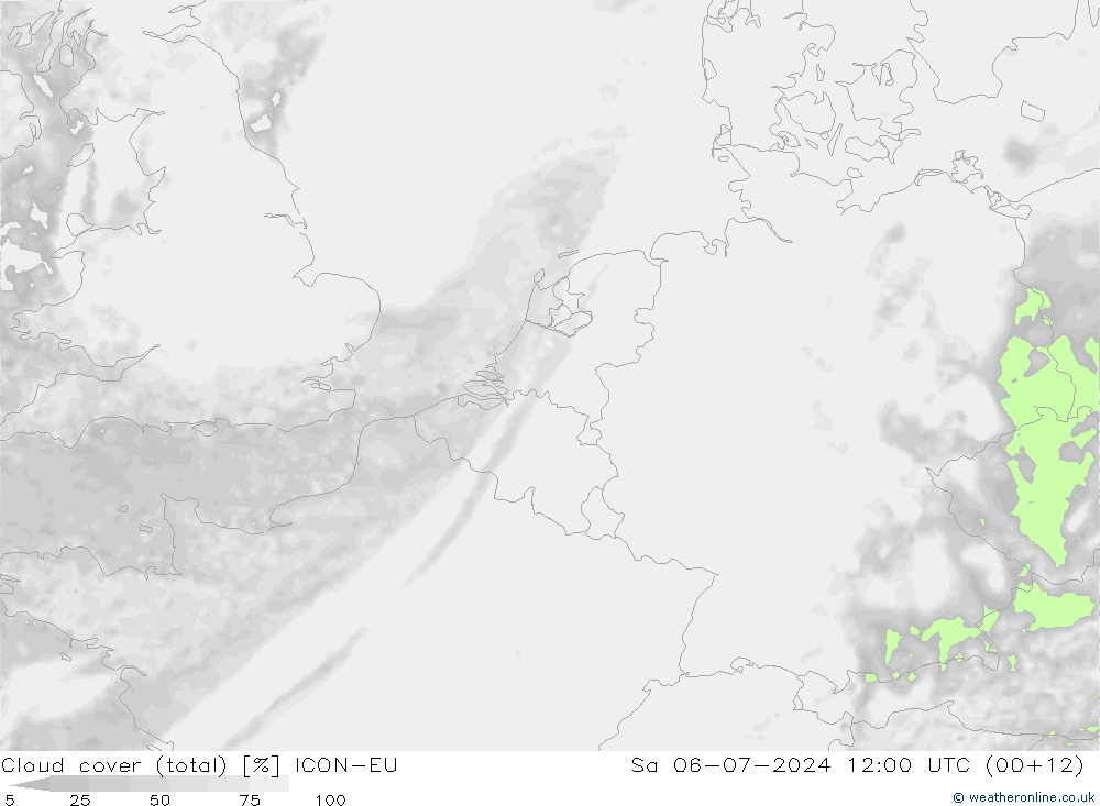 Bewolking (Totaal) ICON-EU za 06.07.2024 12 UTC