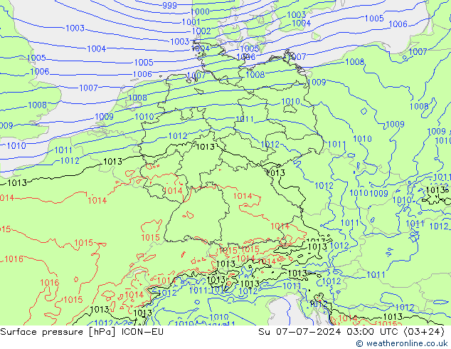 Luchtdruk (Grond) ICON-EU zo 07.07.2024 03 UTC
