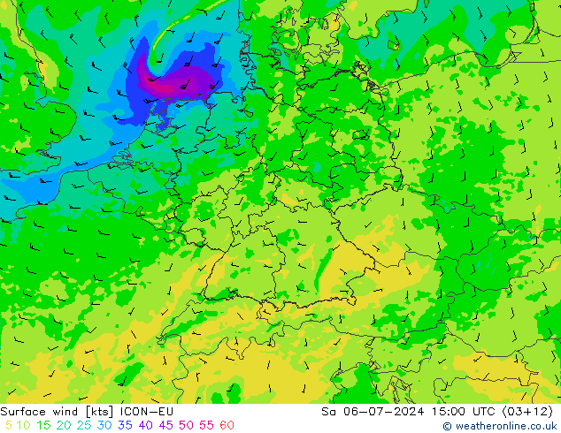 Wind 10 m ICON-EU za 06.07.2024 15 UTC