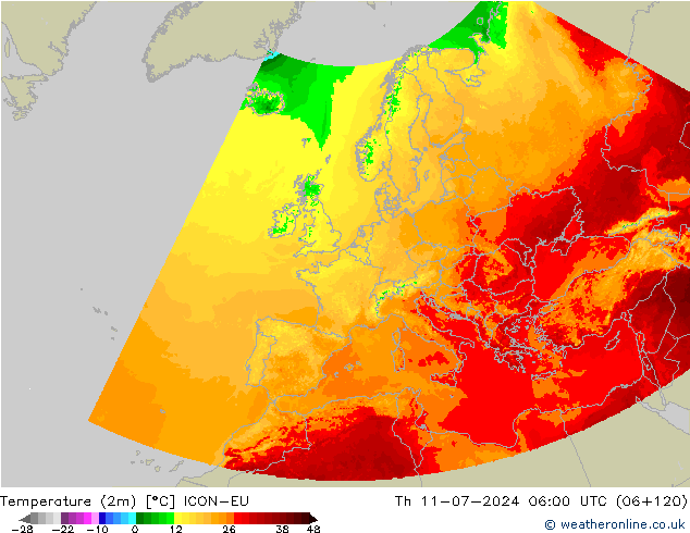 温度图 ICON-EU 星期四 11.07.2024 06 UTC