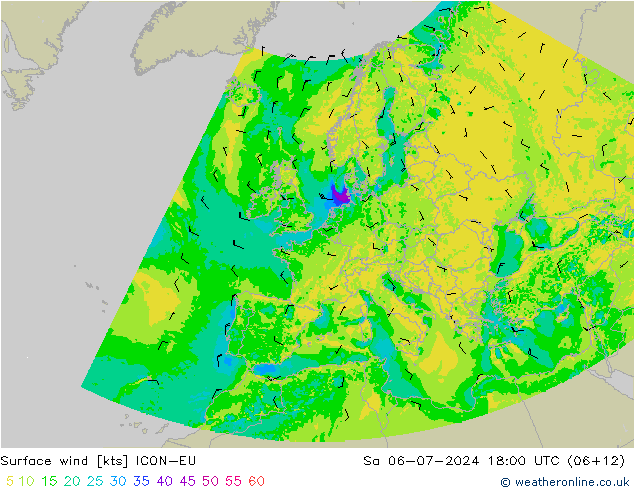 风 10 米 ICON-EU 星期六 06.07.2024 18 UTC