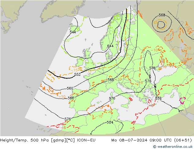 Hoogte/Temp. 500 hPa ICON-EU ma 08.07.2024 09 UTC