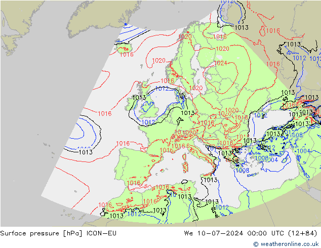 地面气压 ICON-EU 星期三 10.07.2024 00 UTC