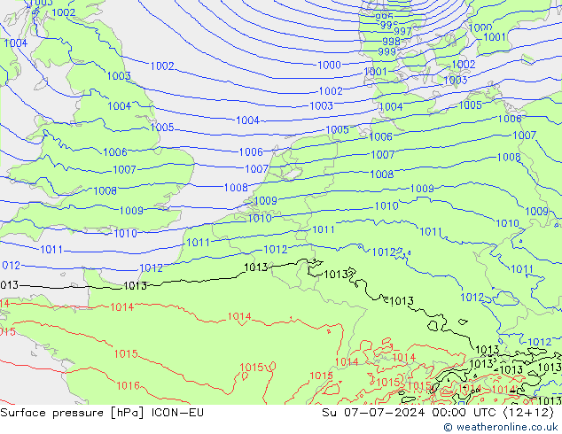 地面气压 ICON-EU 星期日 07.07.2024 00 UTC