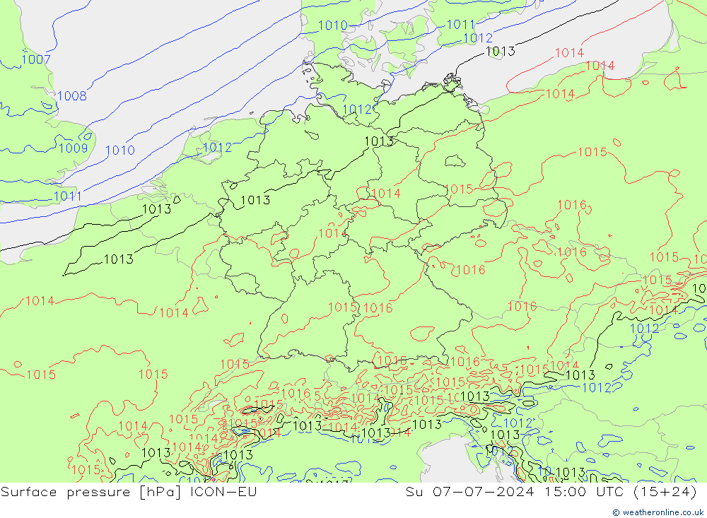 地面气压 ICON-EU 星期日 07.07.2024 15 UTC