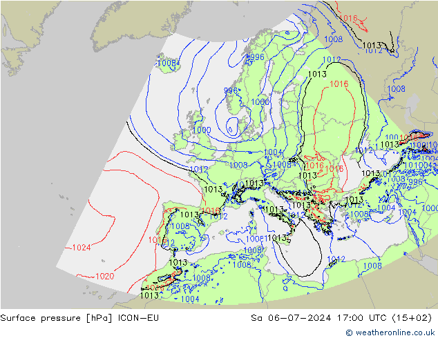 地面气压 ICON-EU 星期六 06.07.2024 17 UTC