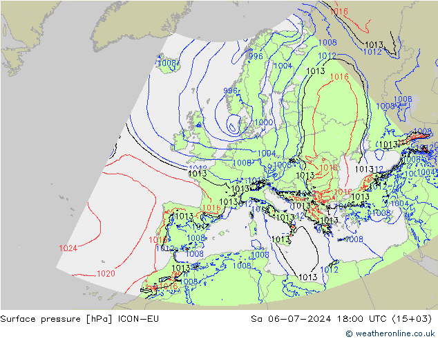 Luchtdruk (Grond) ICON-EU za 06.07.2024 18 UTC