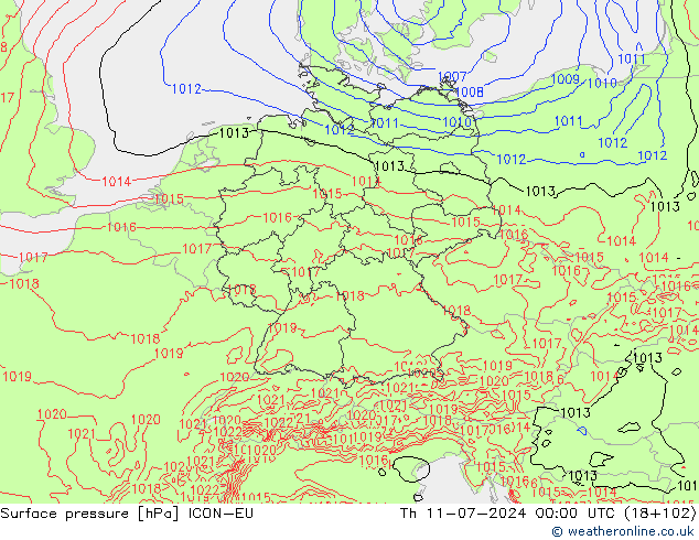 地面气压 ICON-EU 星期四 11.07.2024 00 UTC