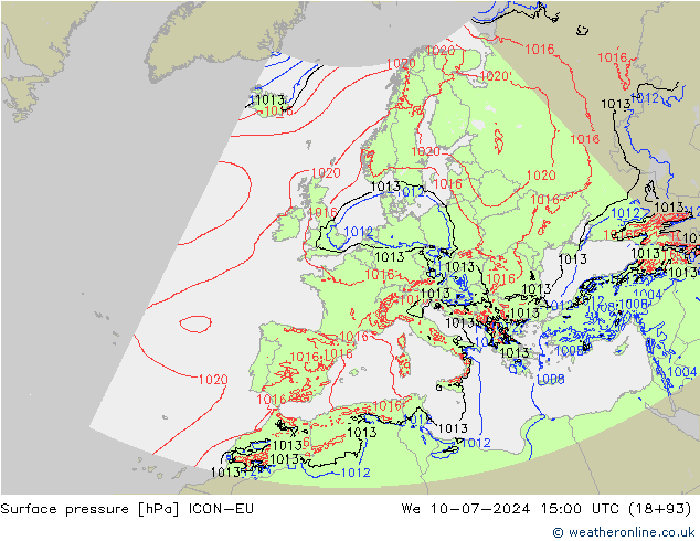 Luchtdruk (Grond) ICON-EU wo 10.07.2024 15 UTC