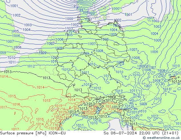 Luchtdruk (Grond) ICON-EU za 06.07.2024 22 UTC