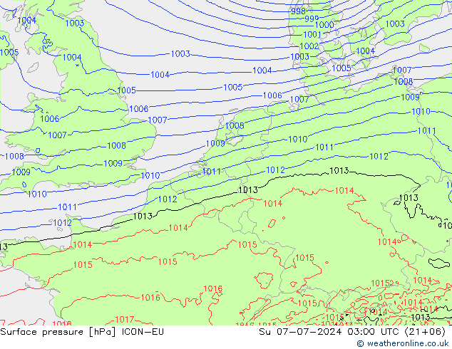 地面气压 ICON-EU 星期日 07.07.2024 03 UTC