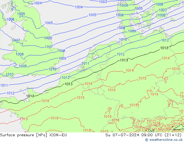地面气压 ICON-EU 星期日 07.07.2024 09 UTC