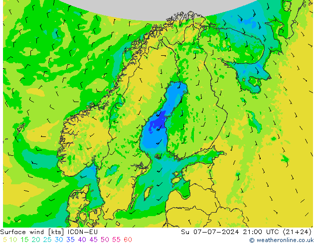 风 10 米 ICON-EU 星期日 07.07.2024 21 UTC