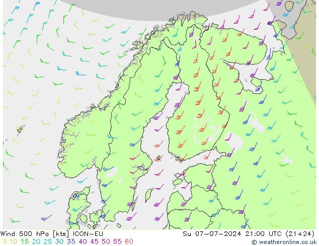 风 500 hPa ICON-EU 星期日 07.07.2024 21 UTC