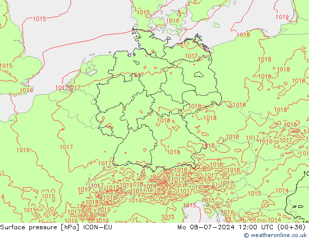 Luchtdruk (Grond) ICON-EU ma 08.07.2024 12 UTC