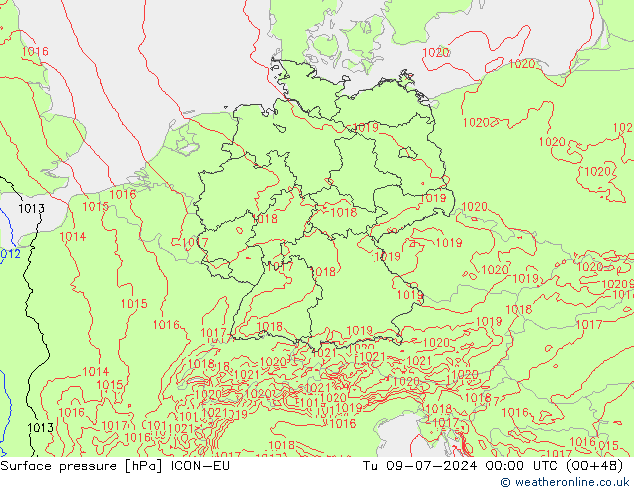 地面气压 ICON-EU 星期二 09.07.2024 00 UTC