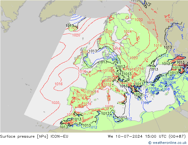 Luchtdruk (Grond) ICON-EU wo 10.07.2024 15 UTC