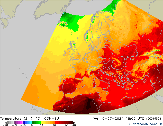 温度图 ICON-EU 星期三 10.07.2024 18 UTC