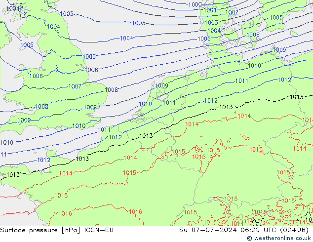 地面气压 ICON-EU 星期日 07.07.2024 06 UTC