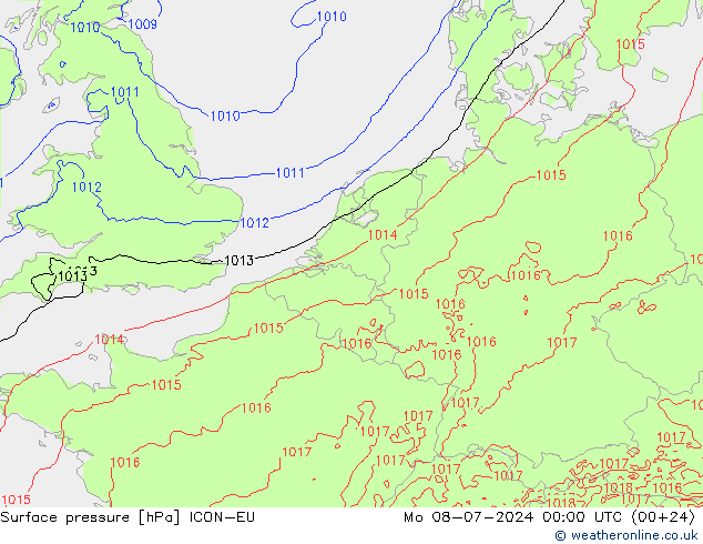 地面气压 ICON-EU 星期一 08.07.2024 00 UTC