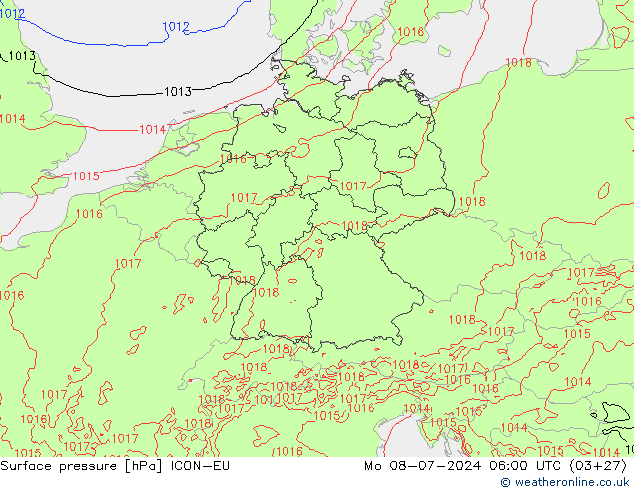 地面气压 ICON-EU 星期一 08.07.2024 06 UTC