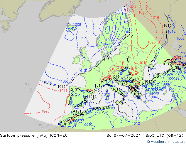 地面气压 ICON-EU 星期日 07.07.2024 18 UTC