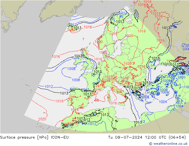Luchtdruk (Grond) ICON-EU di 09.07.2024 12 UTC