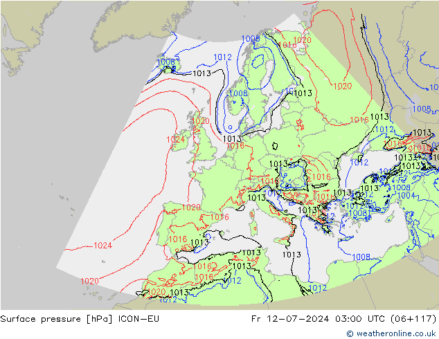 Luchtdruk (Grond) ICON-EU vr 12.07.2024 03 UTC