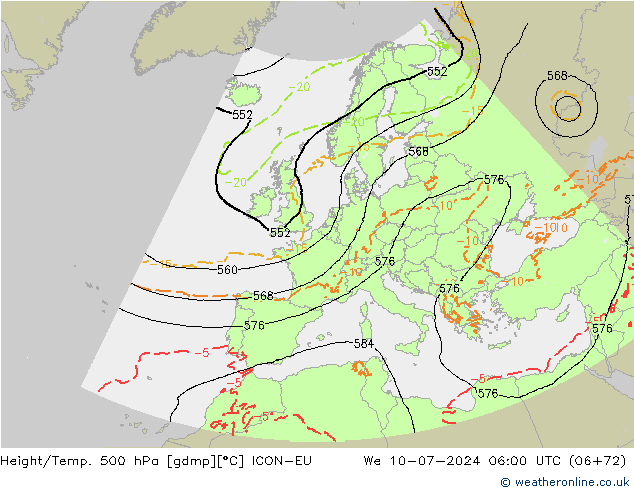 Hoogte/Temp. 500 hPa ICON-EU wo 10.07.2024 06 UTC